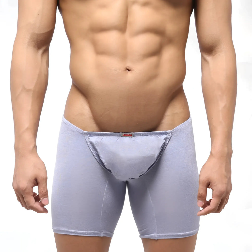 Light gray form-fitting MetroMaleWear Bosillo Long Boxer lavender 3514-08 with smooth fabric and subtle seam detailing