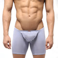 Light gray form-fitting MetroMaleWear Bosillo Long Boxer lavender 3514-08 with smooth fabric and subtle seam detailing