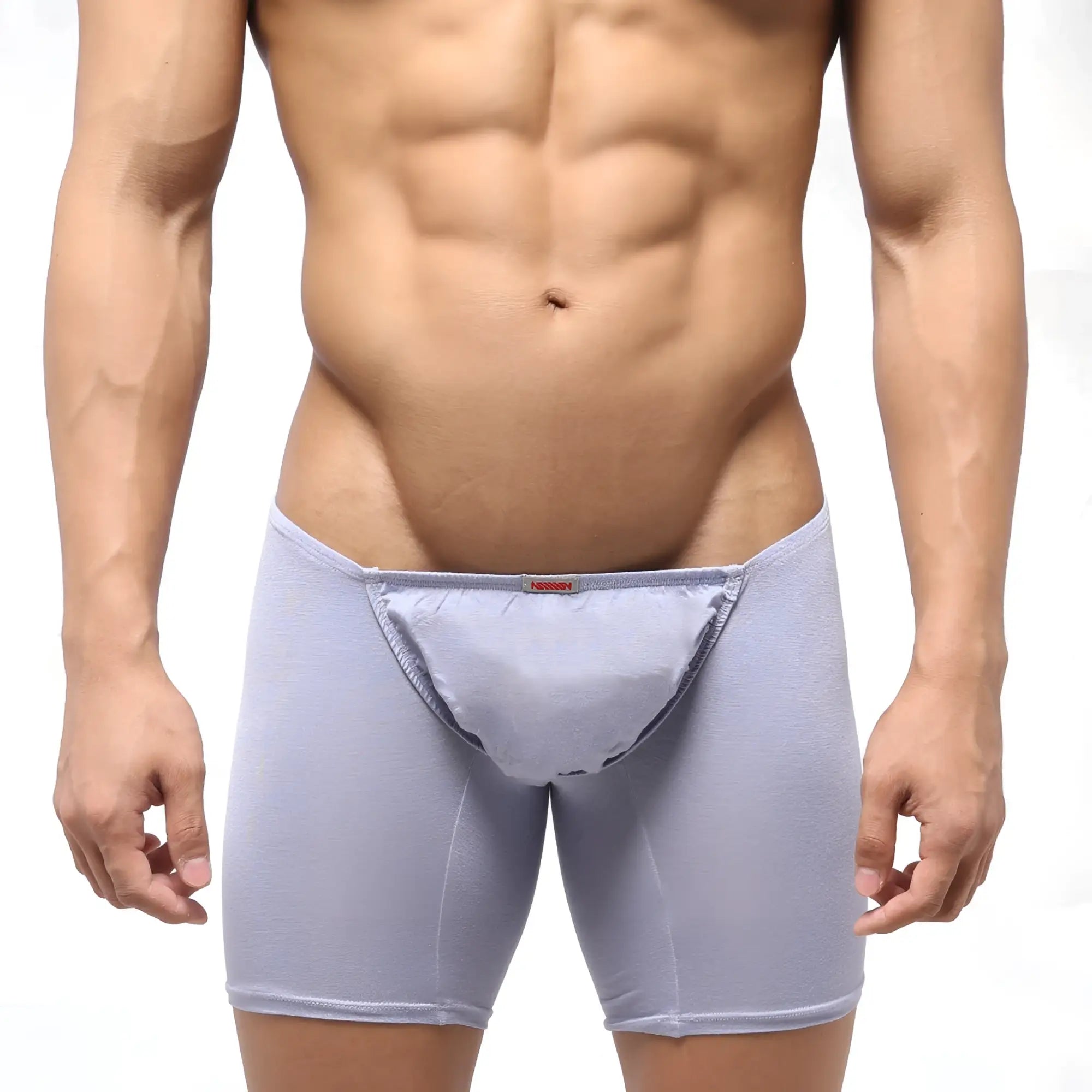 Light gray form-fitting MetroMaleWear Bosillo Long Boxer lavender 3514-08 with smooth fabric and subtle seam detailing