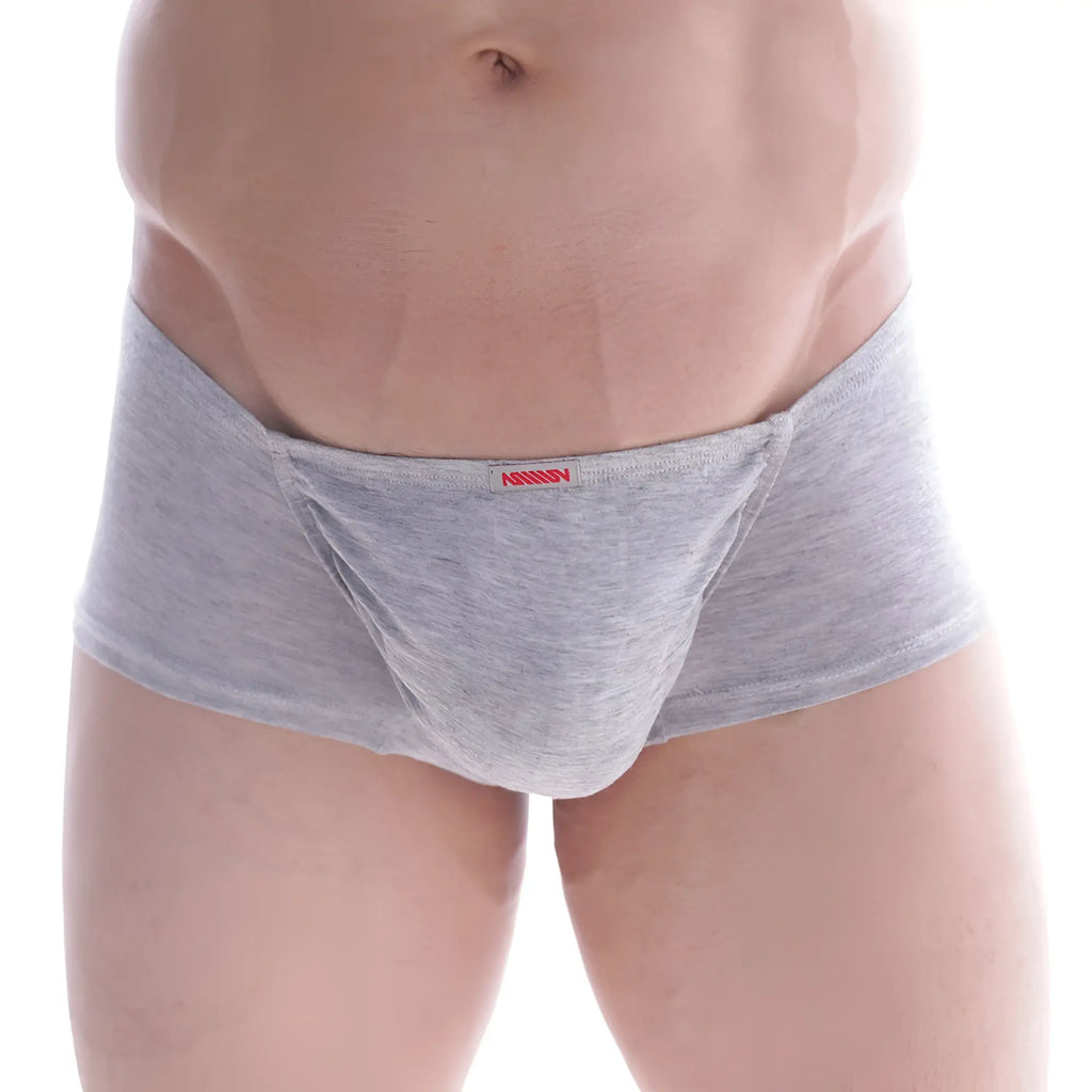 Gray heathered cotton briefs with a red MetroMaleWear brand tag at the waistband for comfortable everyday wear