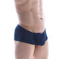 Navy blue MetroMaleWear Bosillo short boxer briefs with a small red and white brand tag on the waistband