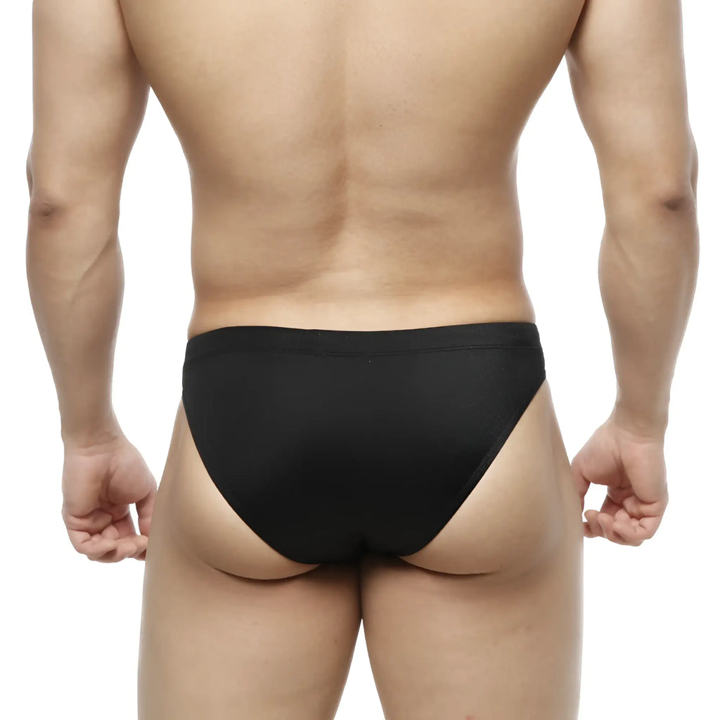 MetroMaleWear Bosillo swim bikini black form-fitting briefs with smooth stretchy fabric and snug waistband