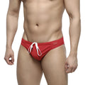 MetroMalewear bosillo swim bikini red swim trunks with white drawstring and branded waistband tag
