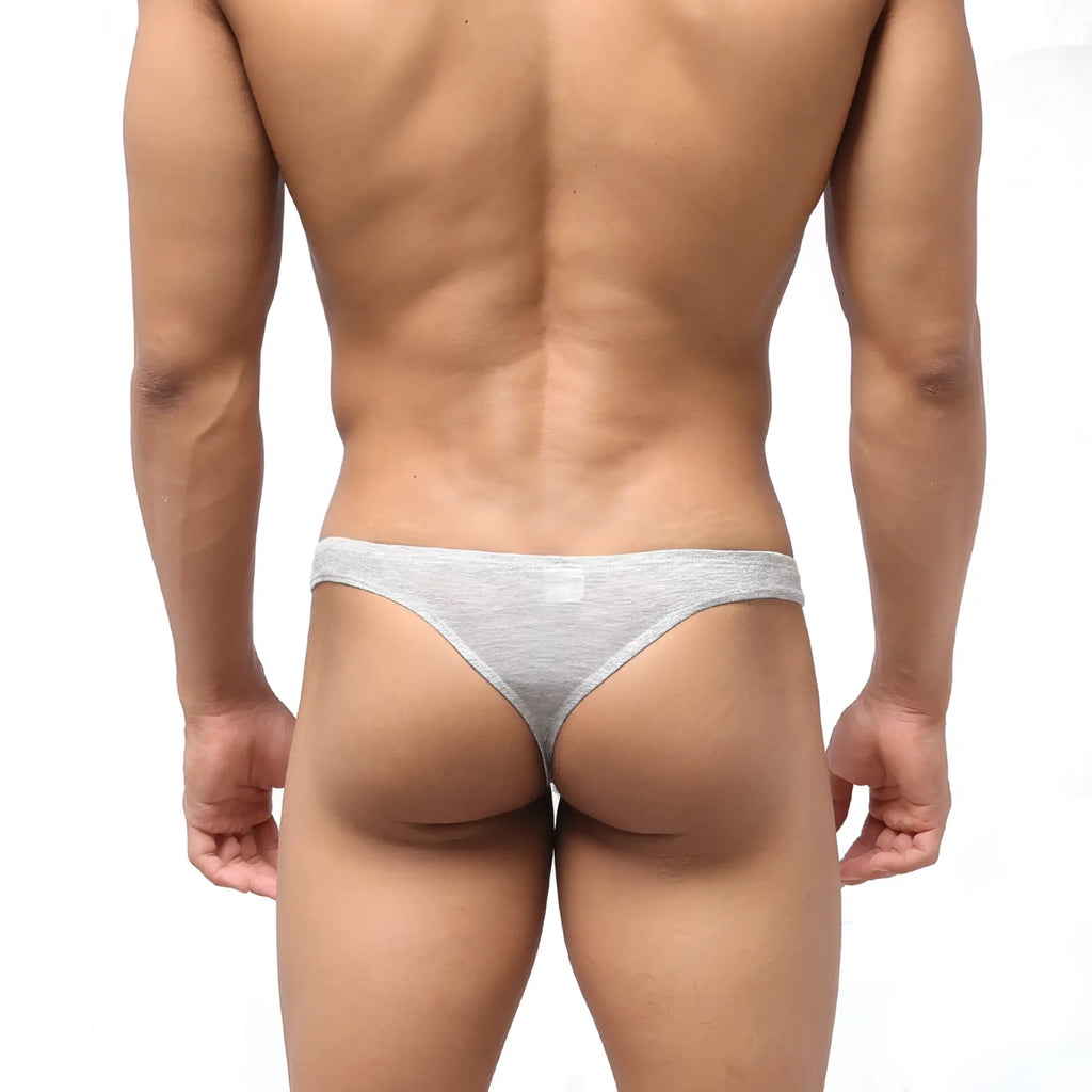 Gray heathered metro male wear bosillo thong briefs with a snug form fitting design in soft breathable fabric
