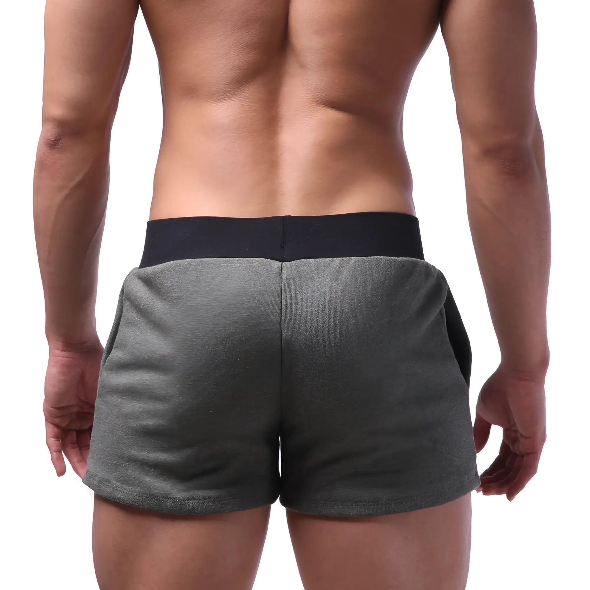 Gray heathered MetroMaleWear Boston athletic shorts with black elastic waistband designed for active wear