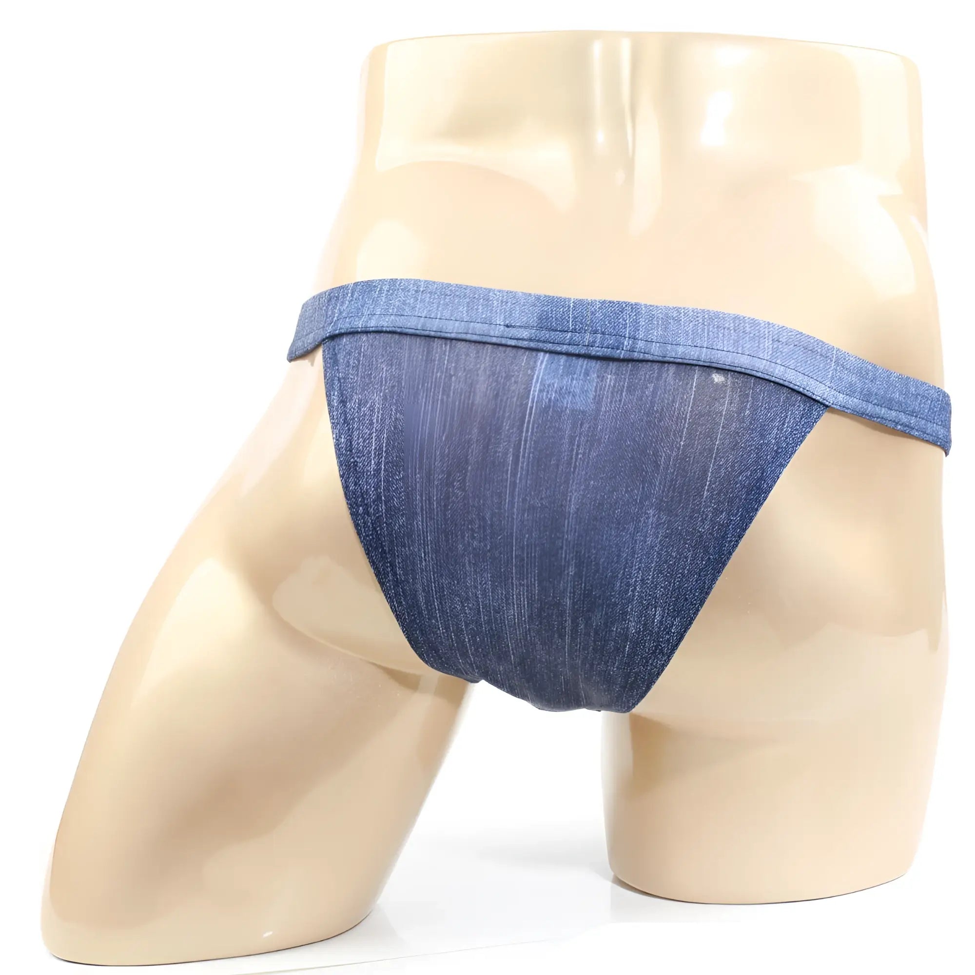 Blue denim-style brazilian bikini briefs with textured slightly faded finish metro male wear 1124-62