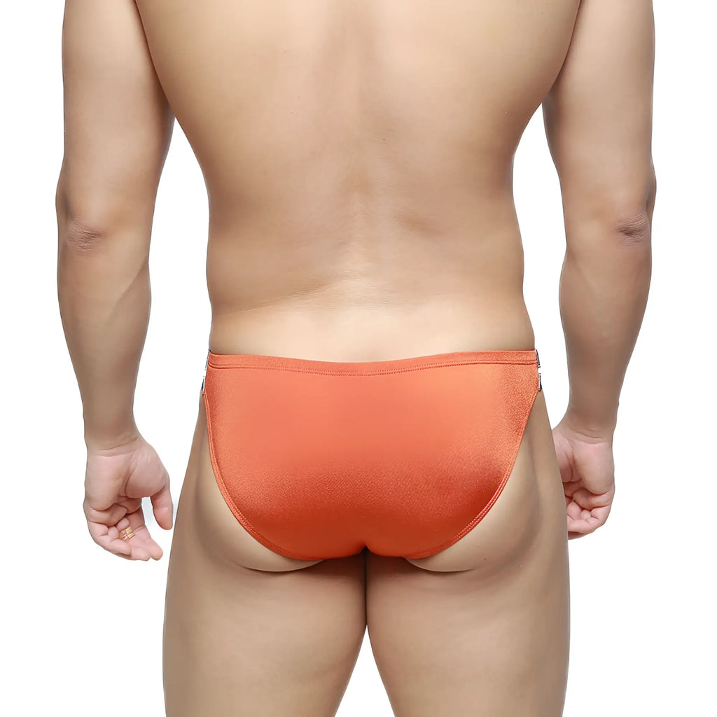 Orange satin briefs metroMalewear brief 2.0 ochre 3603-52 featuring smooth fabric and vibrant color
