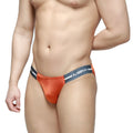 Orange satin briefs with a dark gray waistband featuring the m2w logo from MetroMaleWear brief 2.0 ochre 3603-52