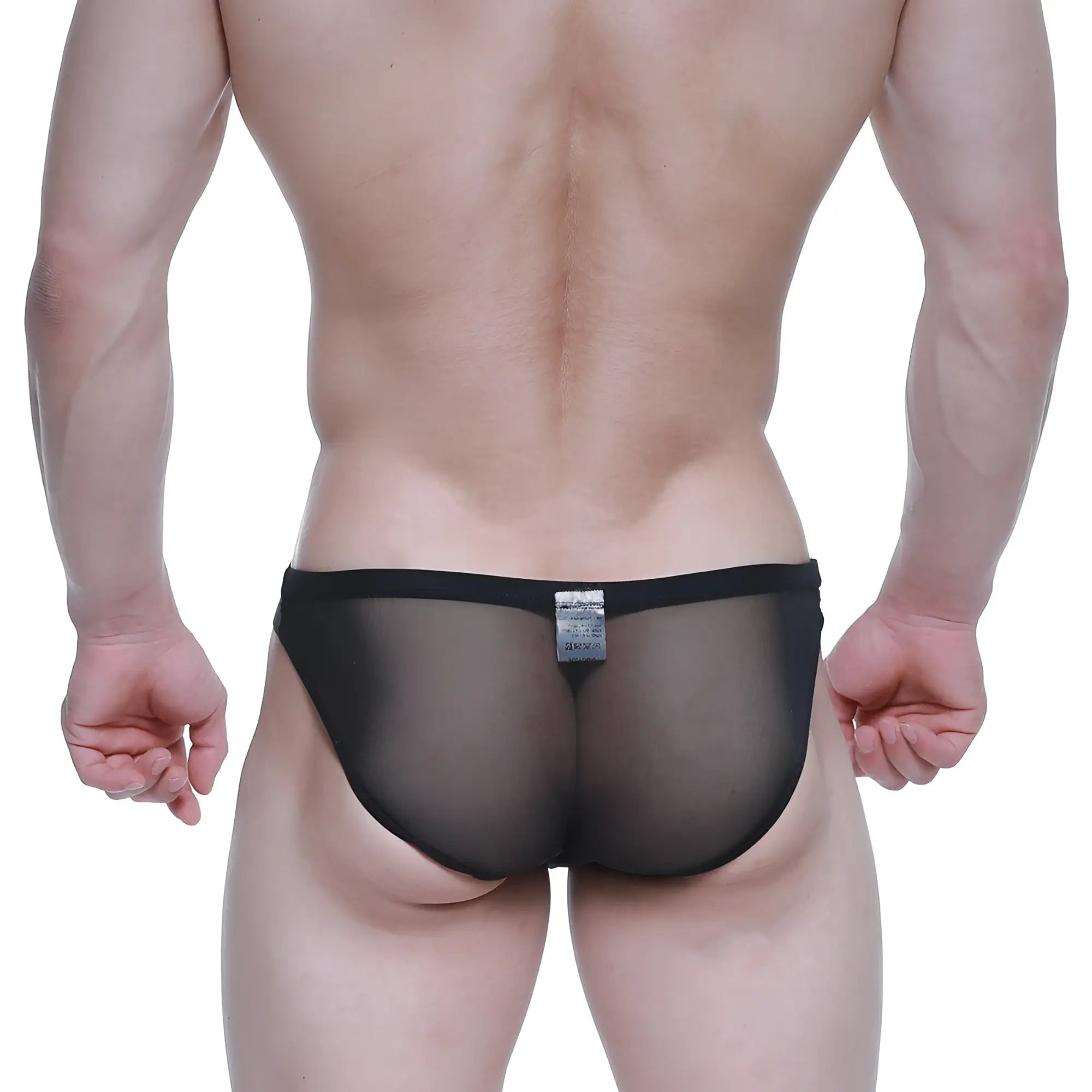 Black sheer mesh briefs with solid black waistband metroMalewear brief 2.0 tull 3603-70 front view