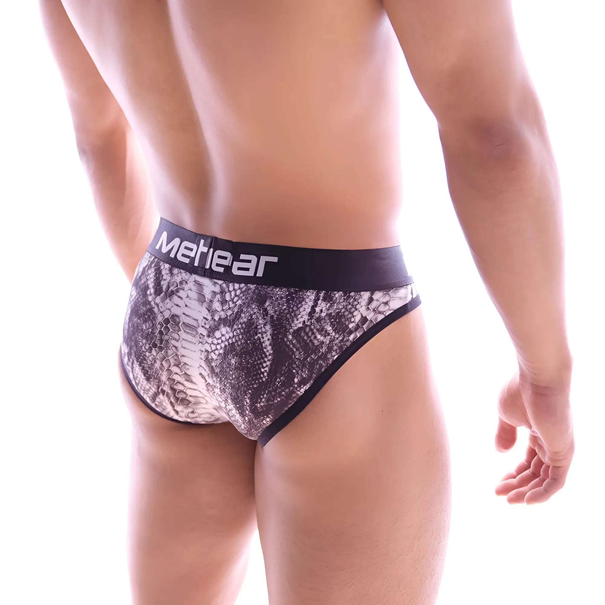 Men’s briefs metroMalewear bruno brief snake black and gray snake-scale pattern with black branded elastic waistband