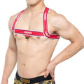 MetroMaleWear brutal harness red 1400-12 featuring red and white striped fabric with black metal ring center