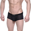 Black mesh briefs with solid waistband featuring metroweave brand name metro male wear bulge boxer 3013-70