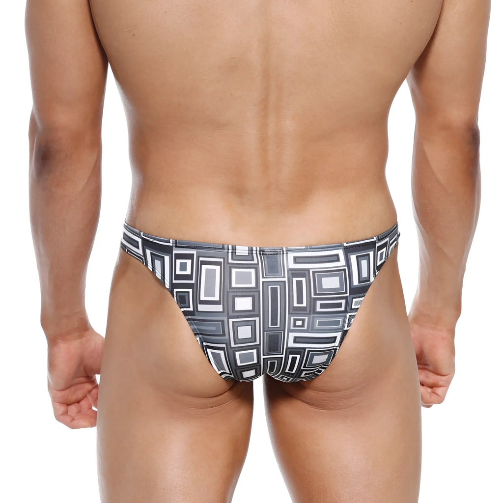 Metro male wear bulge capri bikini basalto 6104-23 black and gray geometric-patterned swim trunks with minimalist design