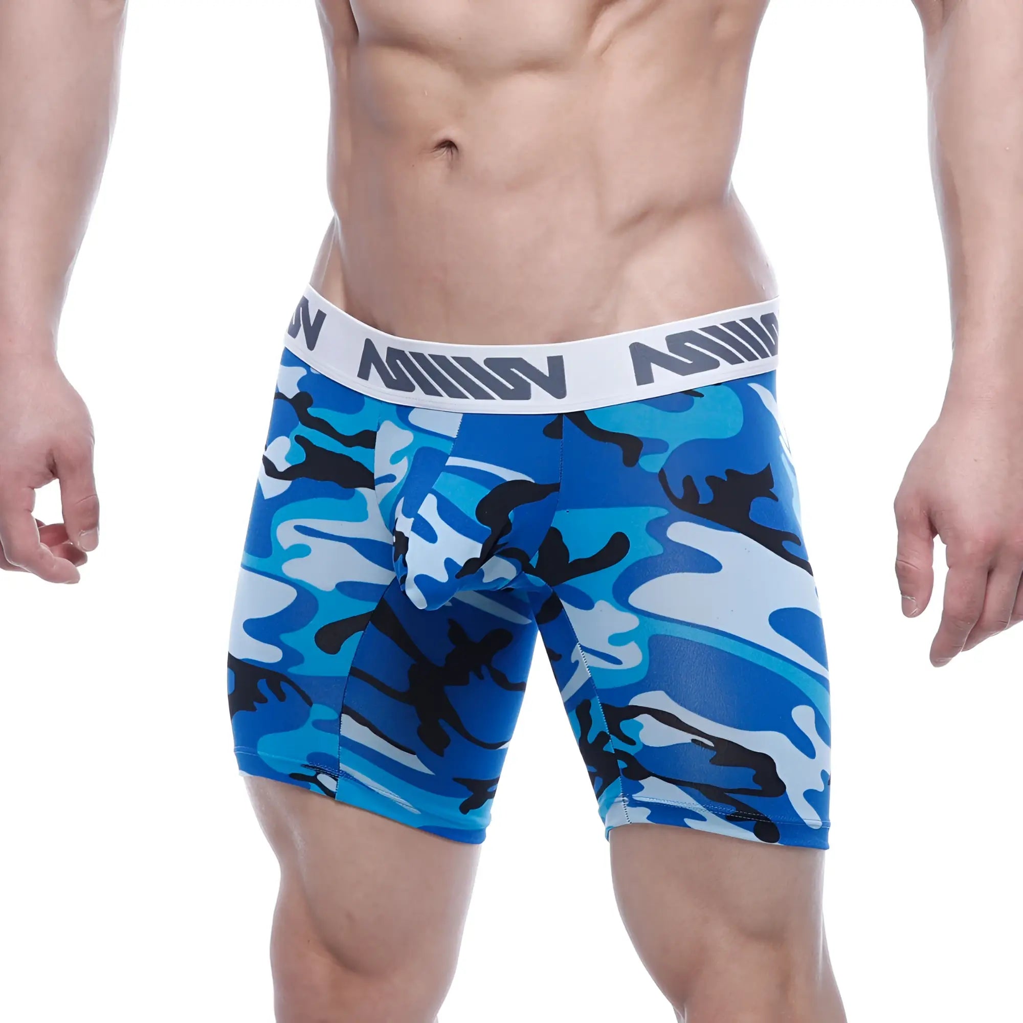 MetroMaleWear bulge midcut boxer camo 8023-60 men’s blue and black camouflage boxer briefs with white million waistband