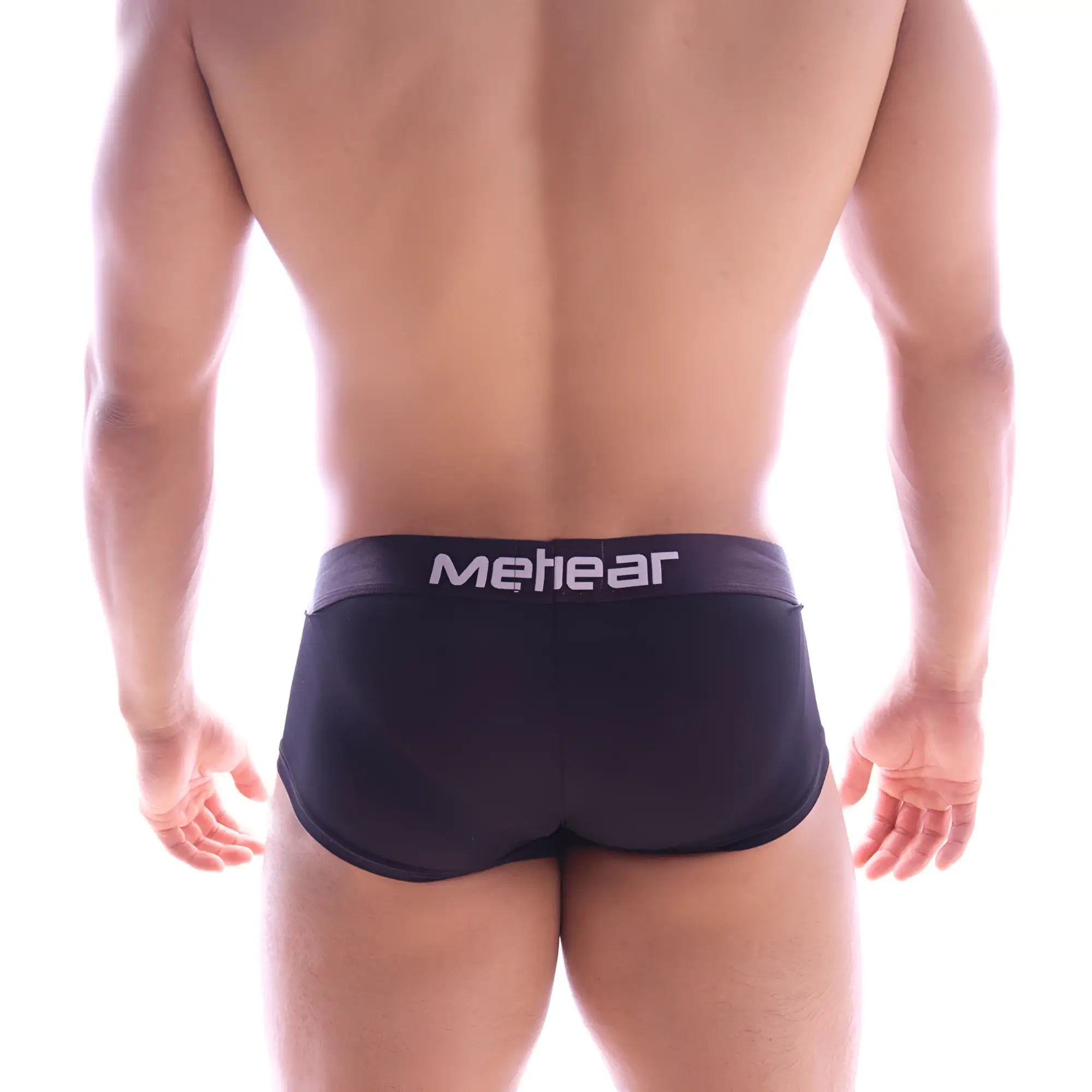 Black meheear metro malewear butt supporter trunk briefs with white logo waistband black color and supportive fit