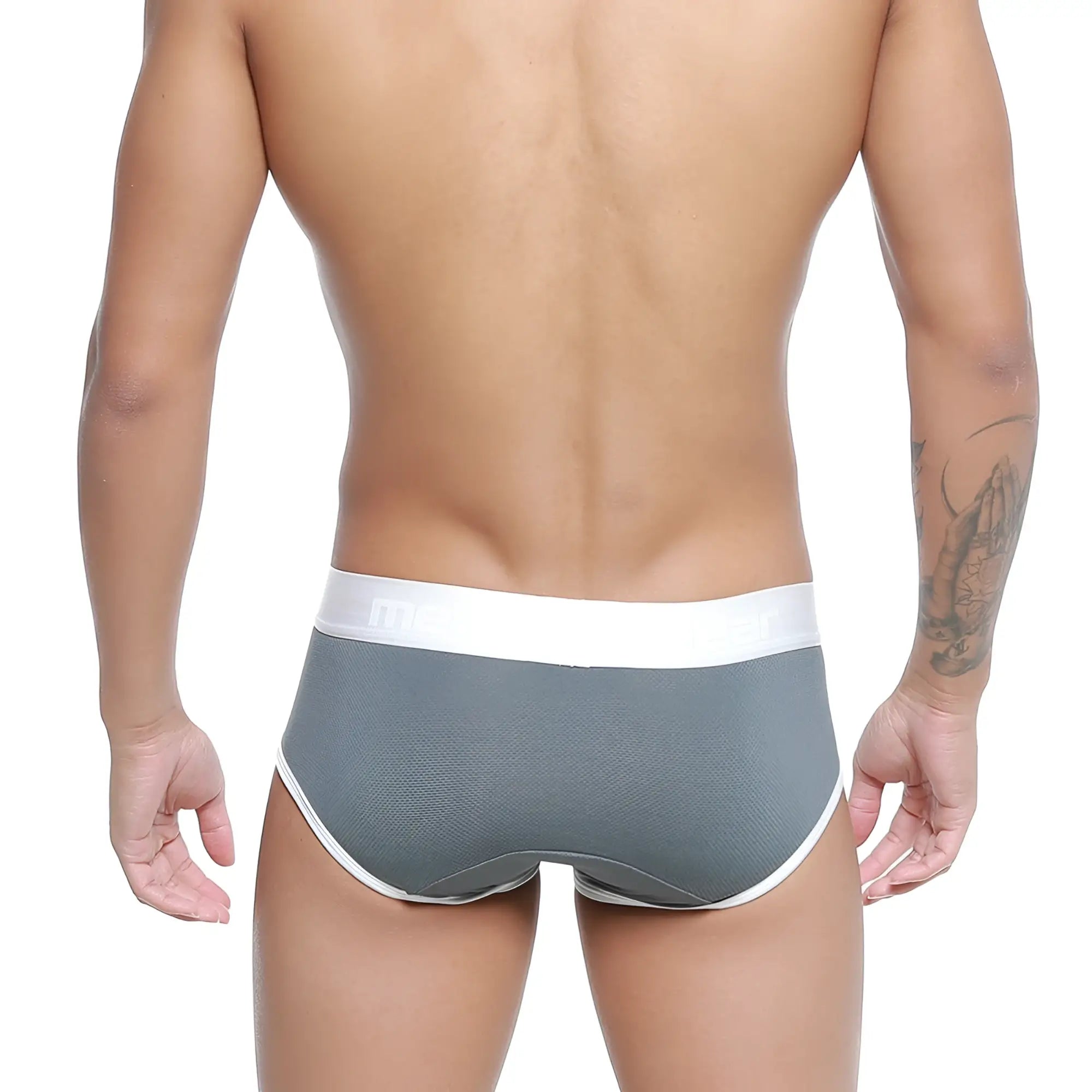 Gray textured briefs with white elastic waistband and trim metroamalewear cairo brief gray 5106-11