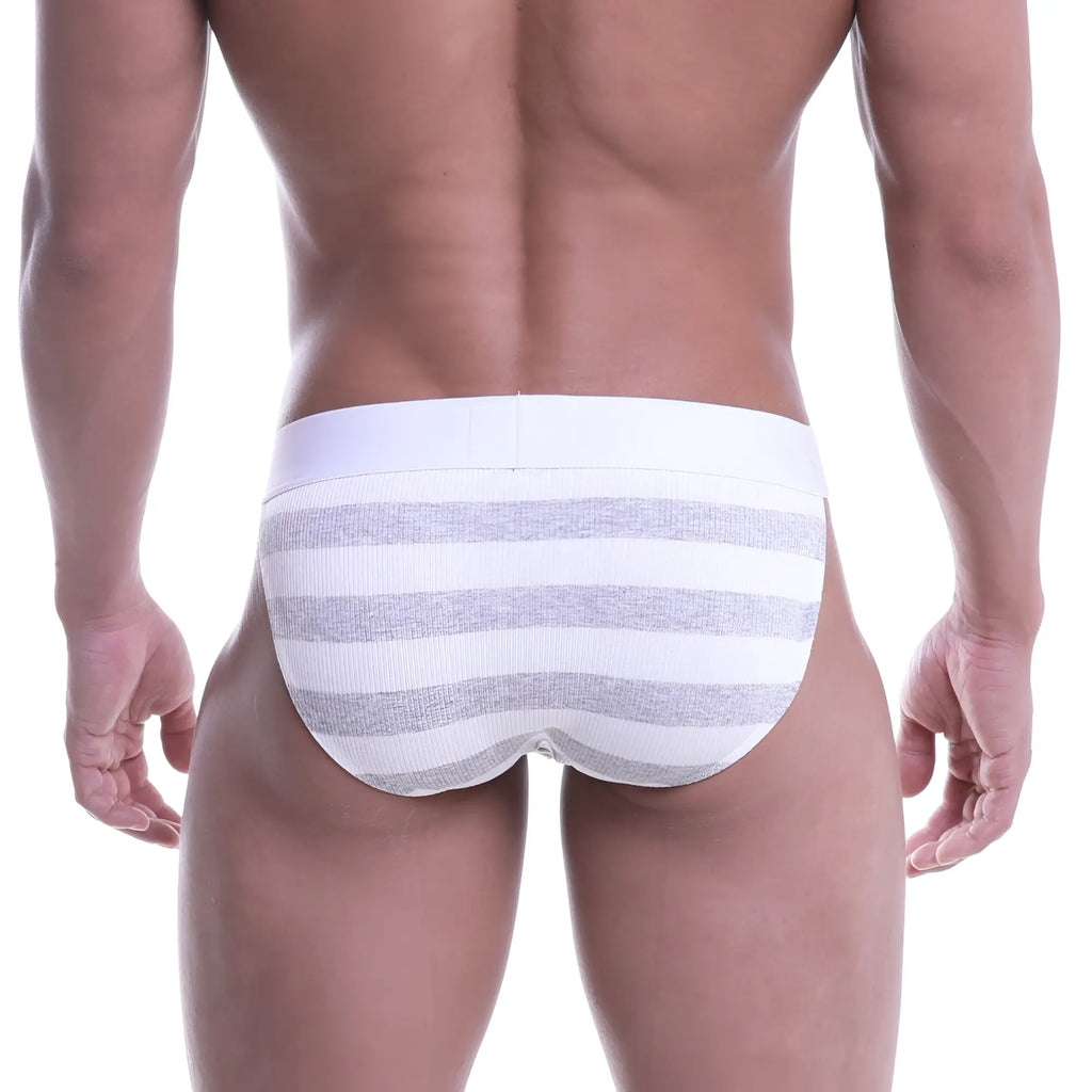 Metro male wear calcetines bikini gray 3004-03 white and gray striped ribbed cotton briefs front view