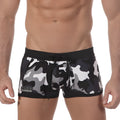 MetroMaleWear camo grey swim boxer 4926-81 featuring black white and gray camouflage pattern with elastic waistband