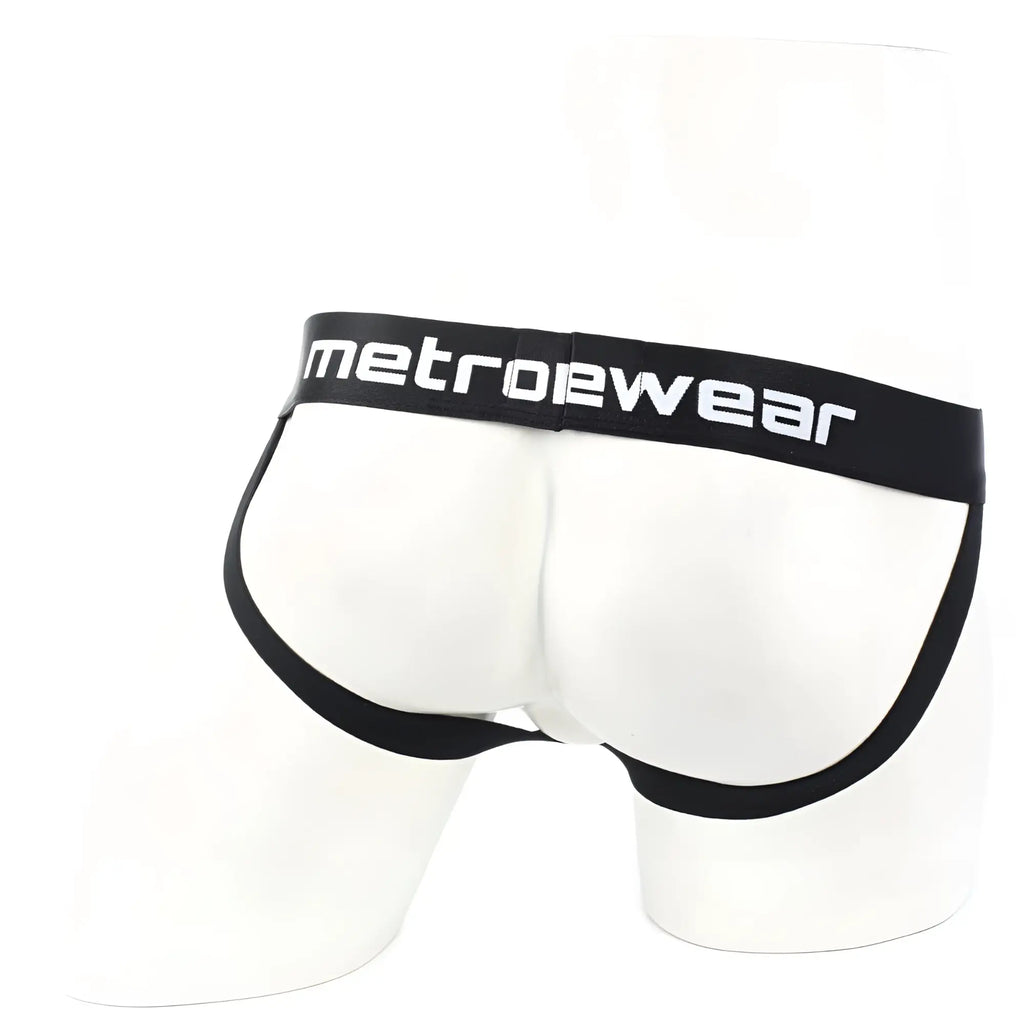 White metrowear briefs with black trim and branded waistband from metromalewear camo jockstraps 2901-90 collection