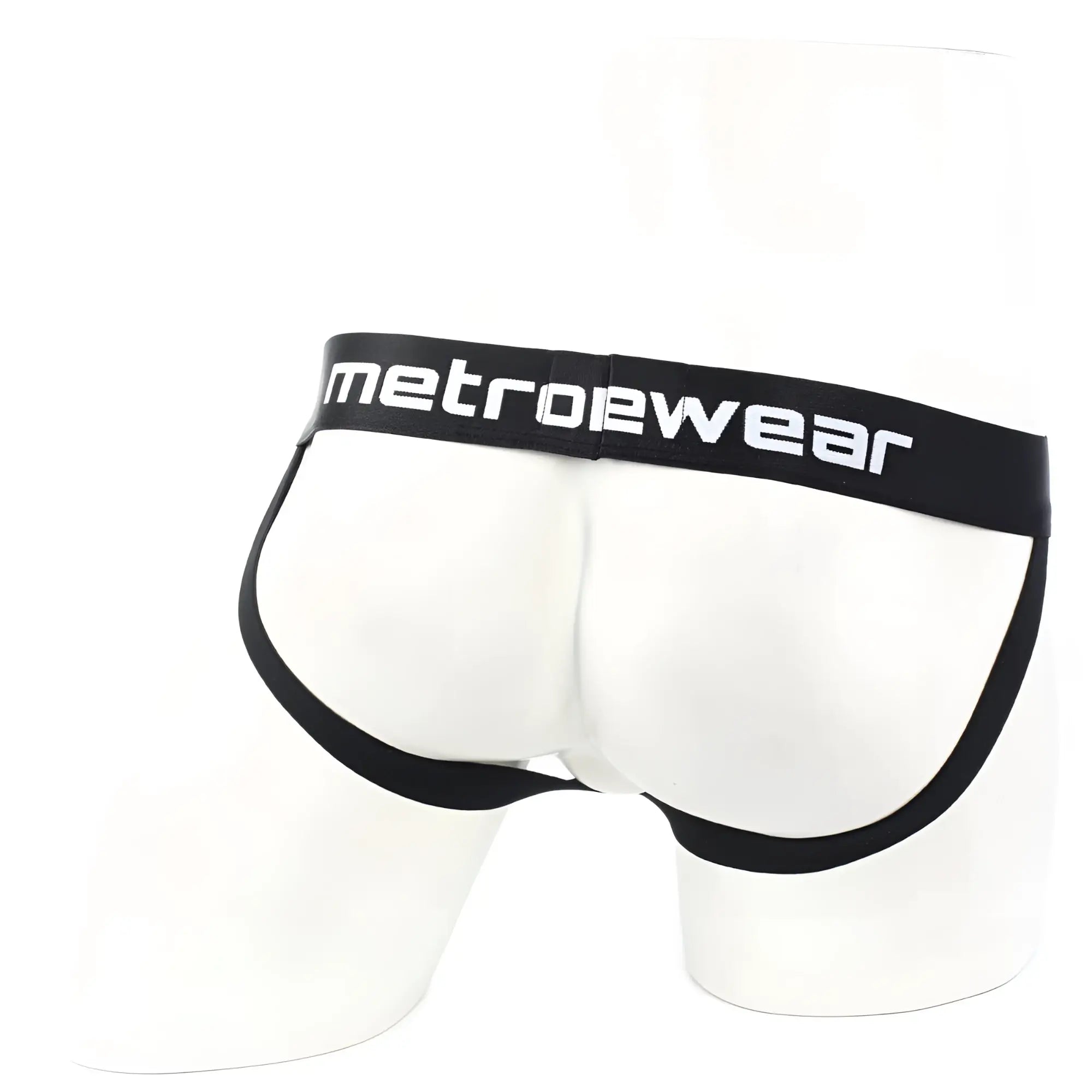 White metrowear briefs with black trim and branded waistband from metromalewear camo jockstraps 2901-90 collection