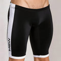 Black and white metroMalewear campus jammer athletic shorts with vertical white stripes and m2w branding on left leg