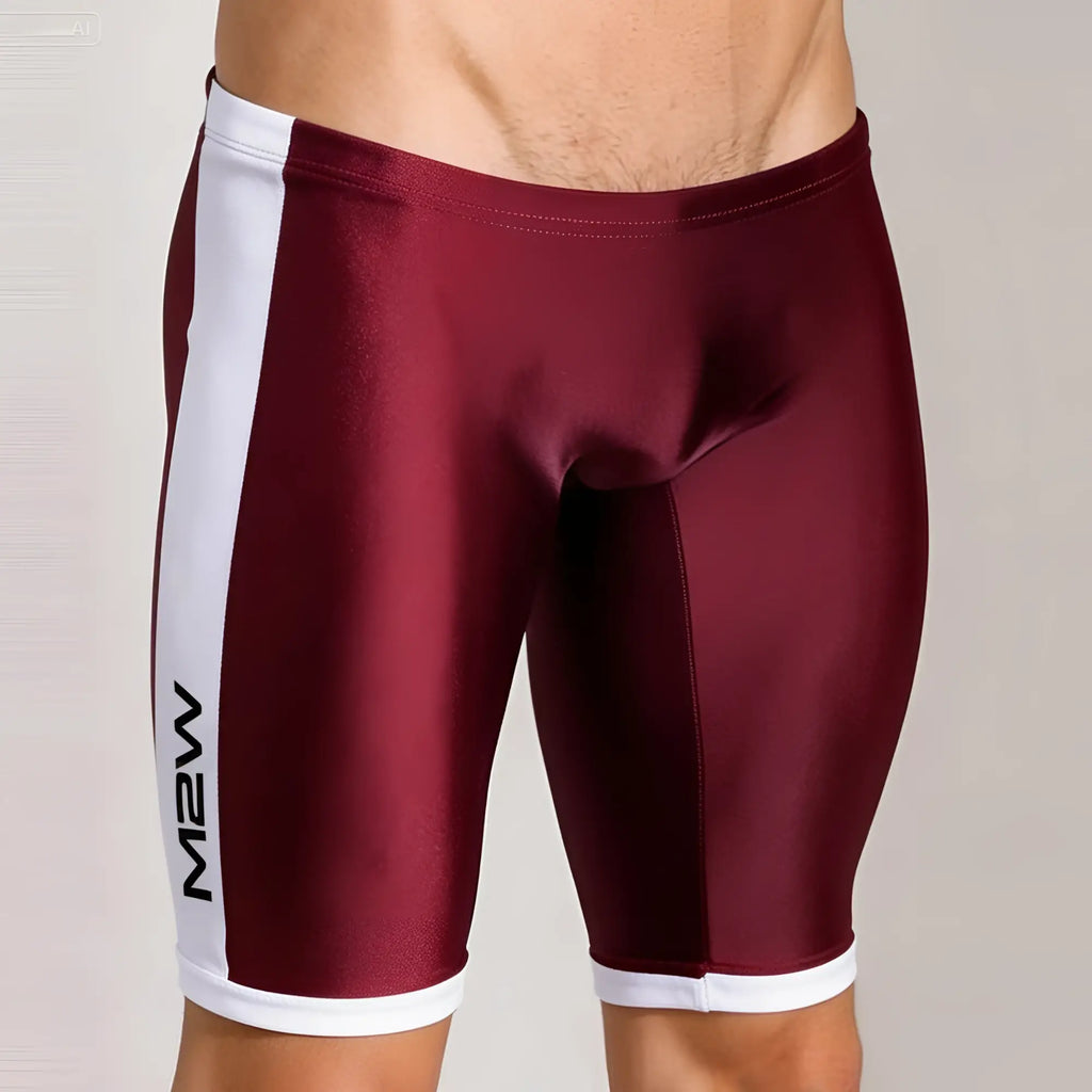 Metro malewear campus jammer burgundy athletic shorts in maroon and white with a sleek form fitting design