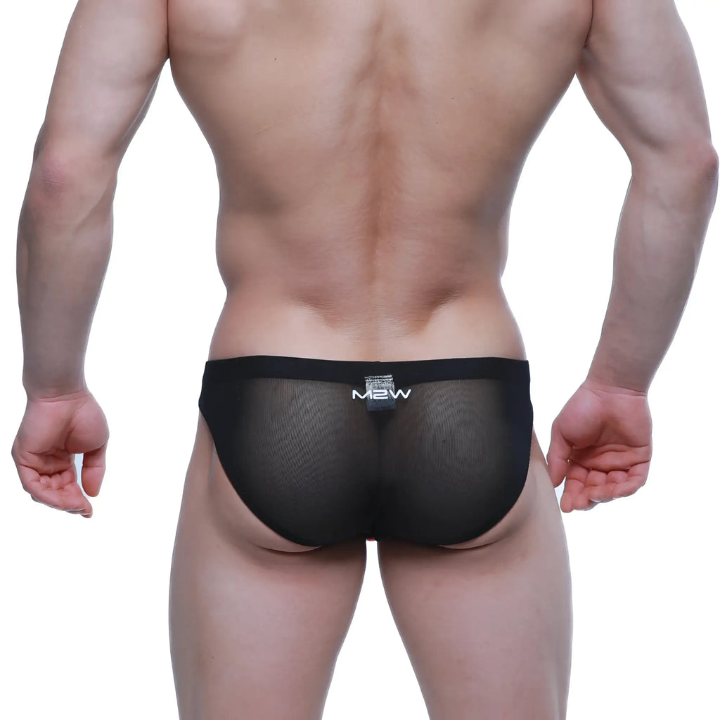MetroMaleWear Canal Bikini 5103-M59 black mesh briefs with subtle textured pattern and white mew logo on waistband