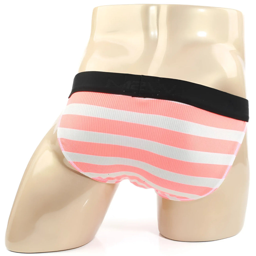 Pink and white striped men’s underwear with black waistband metro male wear candy bikini neon orange 3004-74