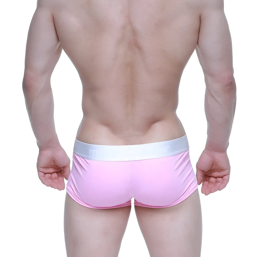 MetroMaleWear candy coated pink trunk 2026-25 pink athletic briefs with white elastic waistband for active wear