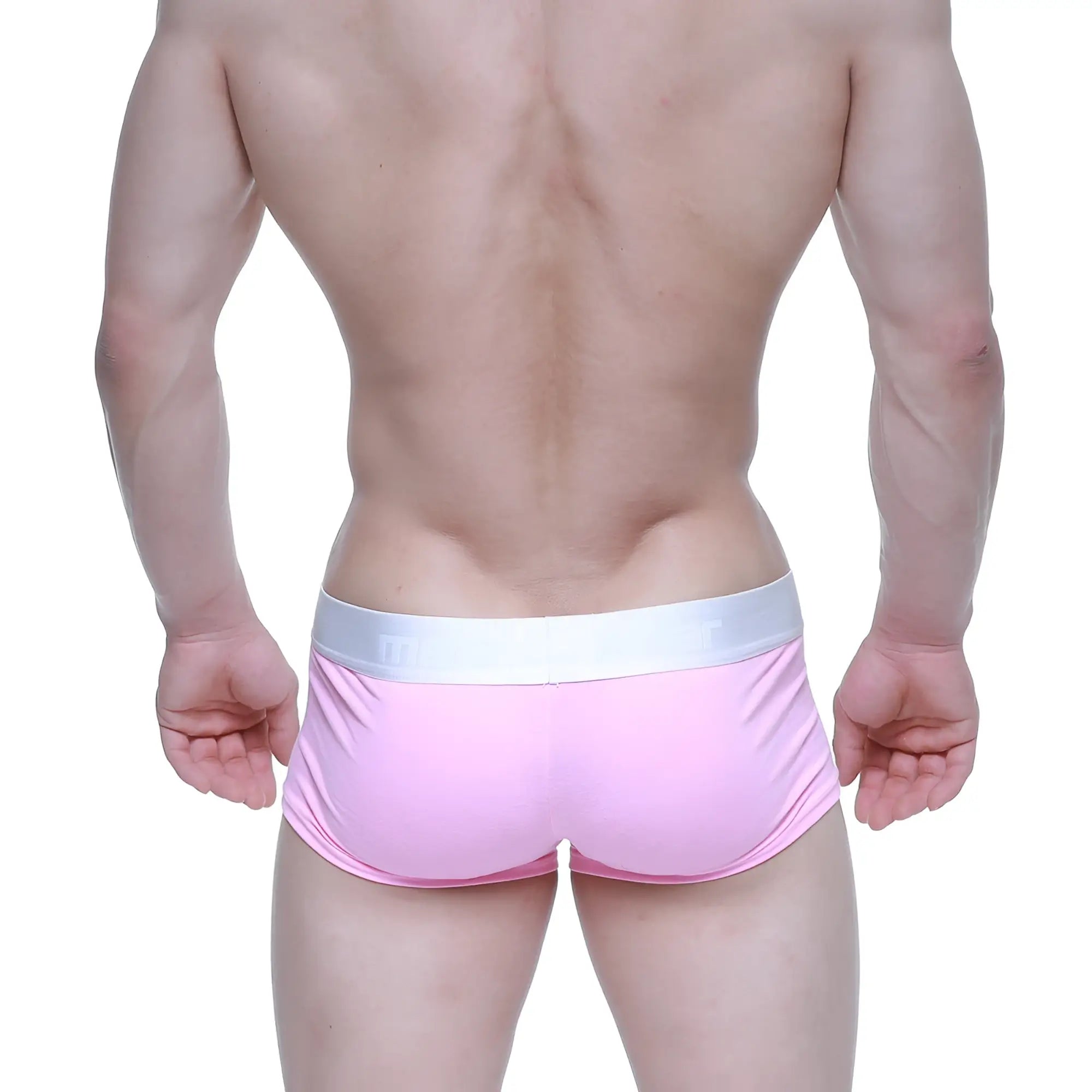 MetroMaleWear candy coated pink trunk 2026-25 pink athletic briefs with white elastic waistband for active wear
