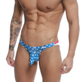 MetroMaleWear Cannon Hip Brief Batalla 2203-92 blue star-patterned men’s swim trunks with red and white waistband