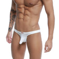 White metro male wear cannon jock strap thong with supportive pouch and small red logo on waistband
