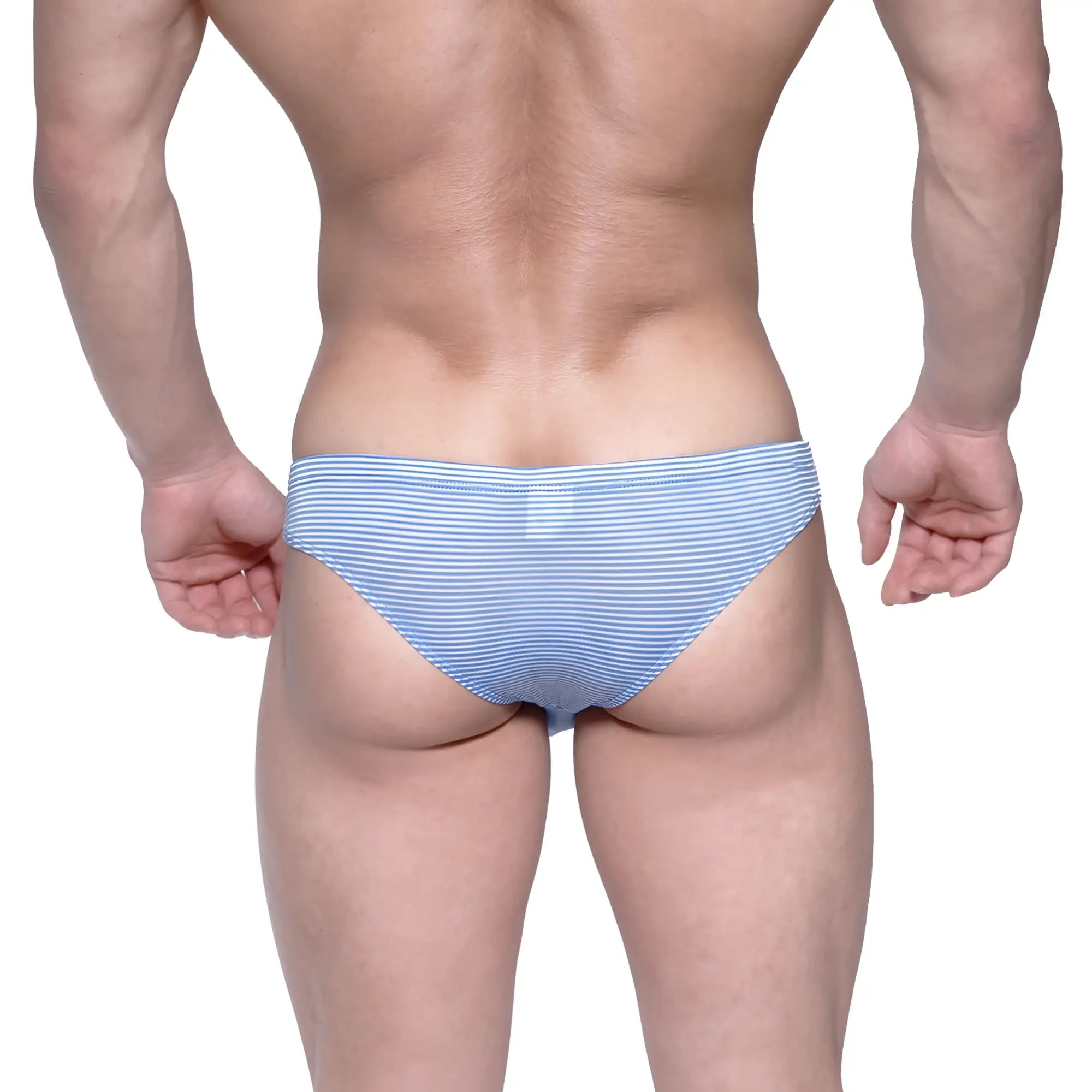 Metro malewear capri bikini blue stripe 6103-42 light blue and white striped men’s briefs in soft breathable fabric