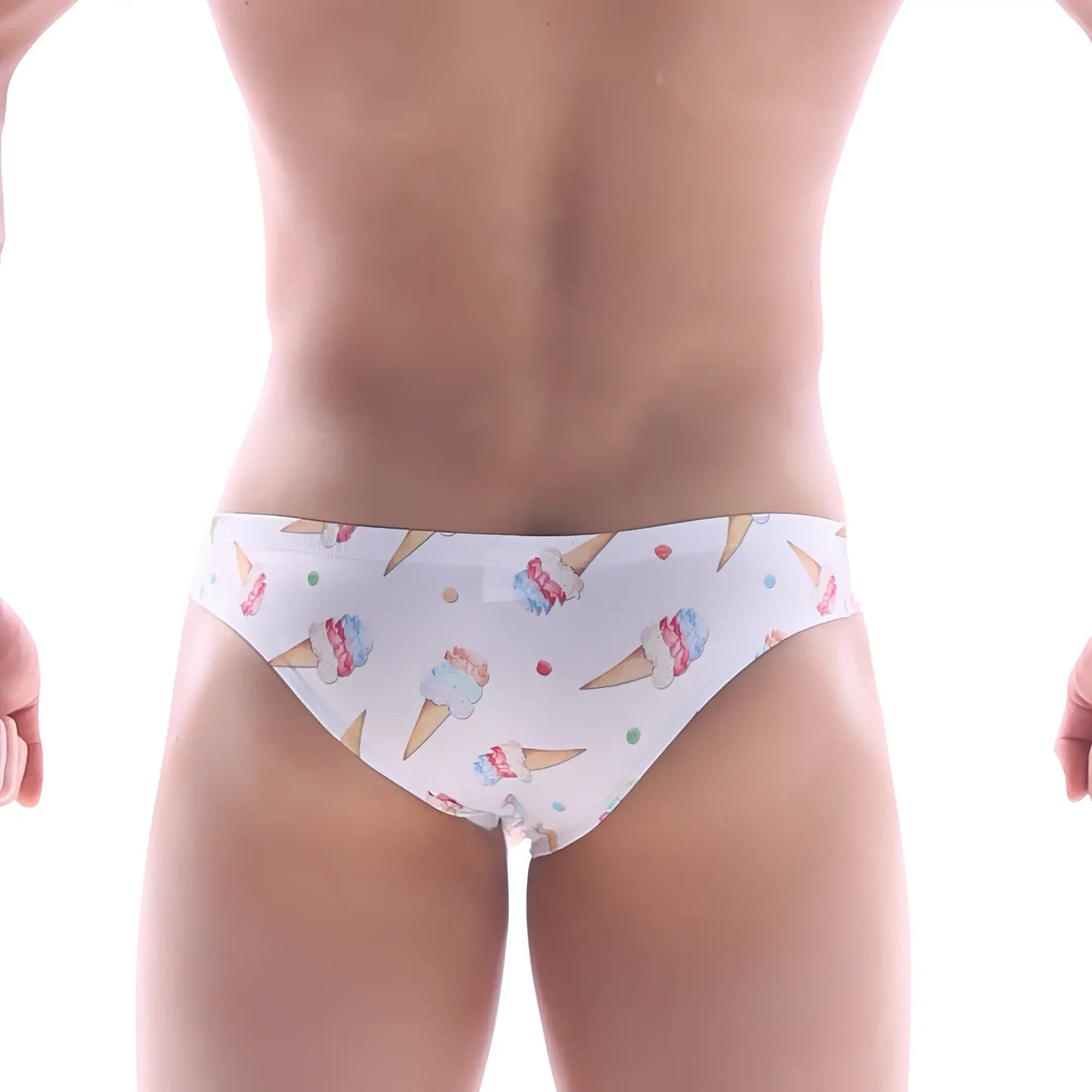White briefs metro malewear capri bikini 6103-31 with playful colorful ice cream cones and sprinkles pattern