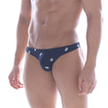 Navy blue metroMalewear capri bikini with white lip print design ideal for stylish swimwear or beachwear