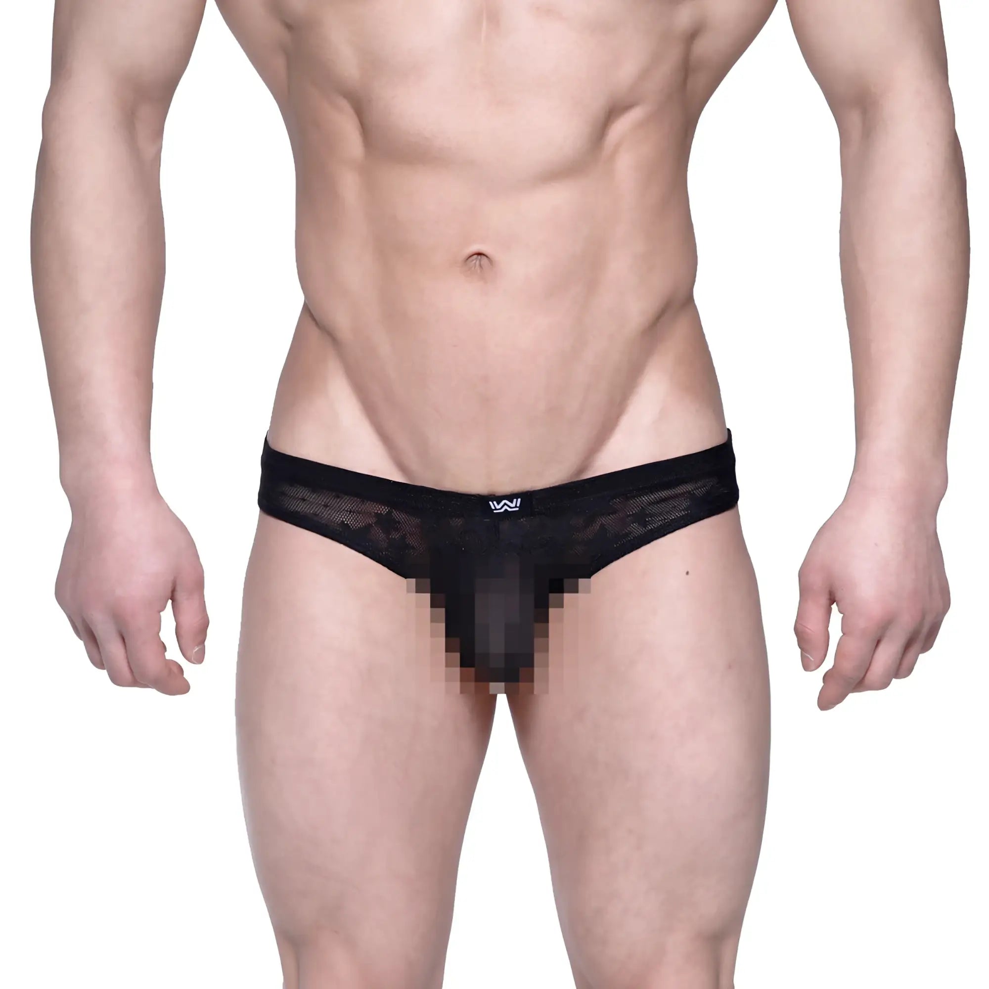 MetroMaleWear Capri bikini star black thong with subtle mesh texture and small white logo on waistband front view
