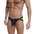 Metro male wear capri jock strap black form-fitting briefs with a red brand tag on the side