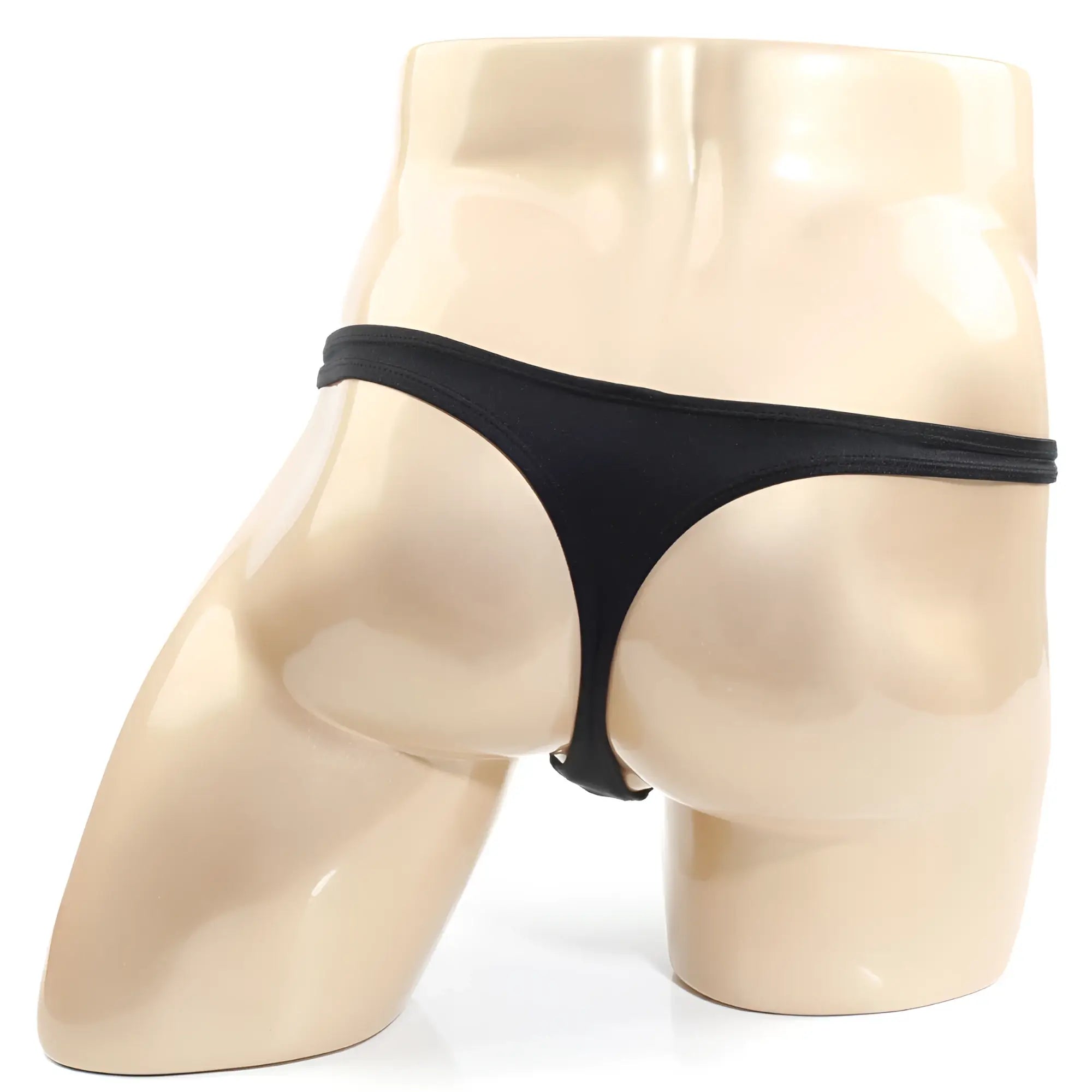 MetroMalewear capri thong black 6102-20 back side showing smooth stretchy fabric with thin waistband and small back clip