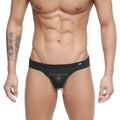 Black mesh thong with subtle logo on waistband metro male wear carril bikini 5103-m33 back side view