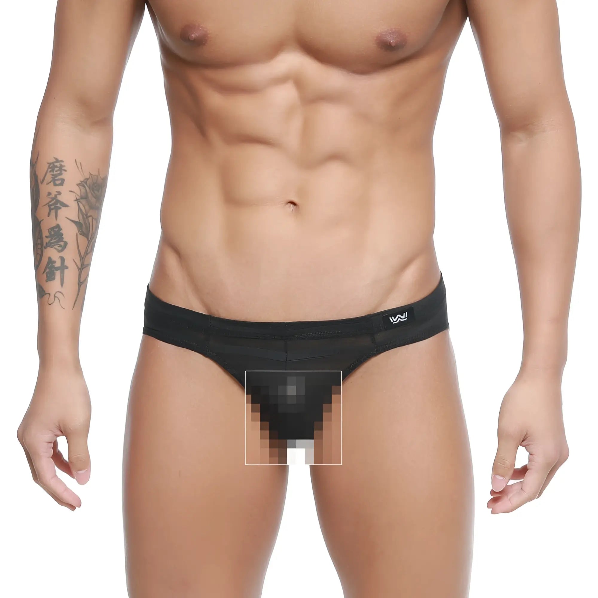 Black mesh thong with subtle logo on waistband metro male wear carril bikini 5103-m33 back side view