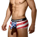 Men’s briefs with american flag distressed design and black waistband branded metromalewear metroMalewear castro trunk batalla 2213-92