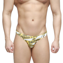 Metro male wear caution bikini white 5103-m60 swim trunks with yellow and black caution tape pattern