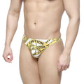 Metro malewear caution thong white 2302-58 yellow and white caution tape patterned men’s briefs front view