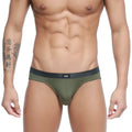 Olive green briefs with black waistband and white logo from metromalewear cebolla bikini green 5105-26 collection
