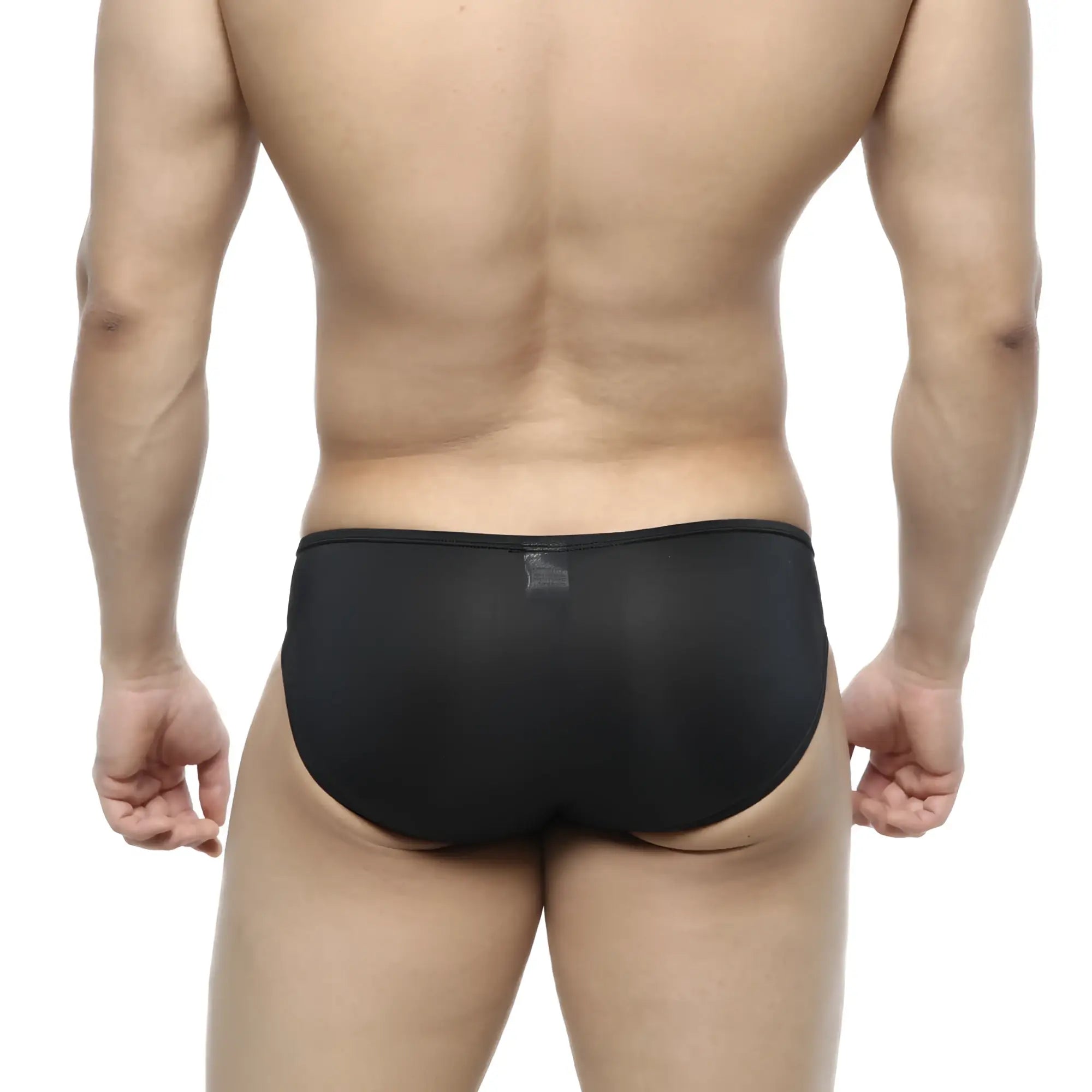 Black sheer mesh briefs metro malewear cesar bikini 6009-20 showing front view with breathable fabric design