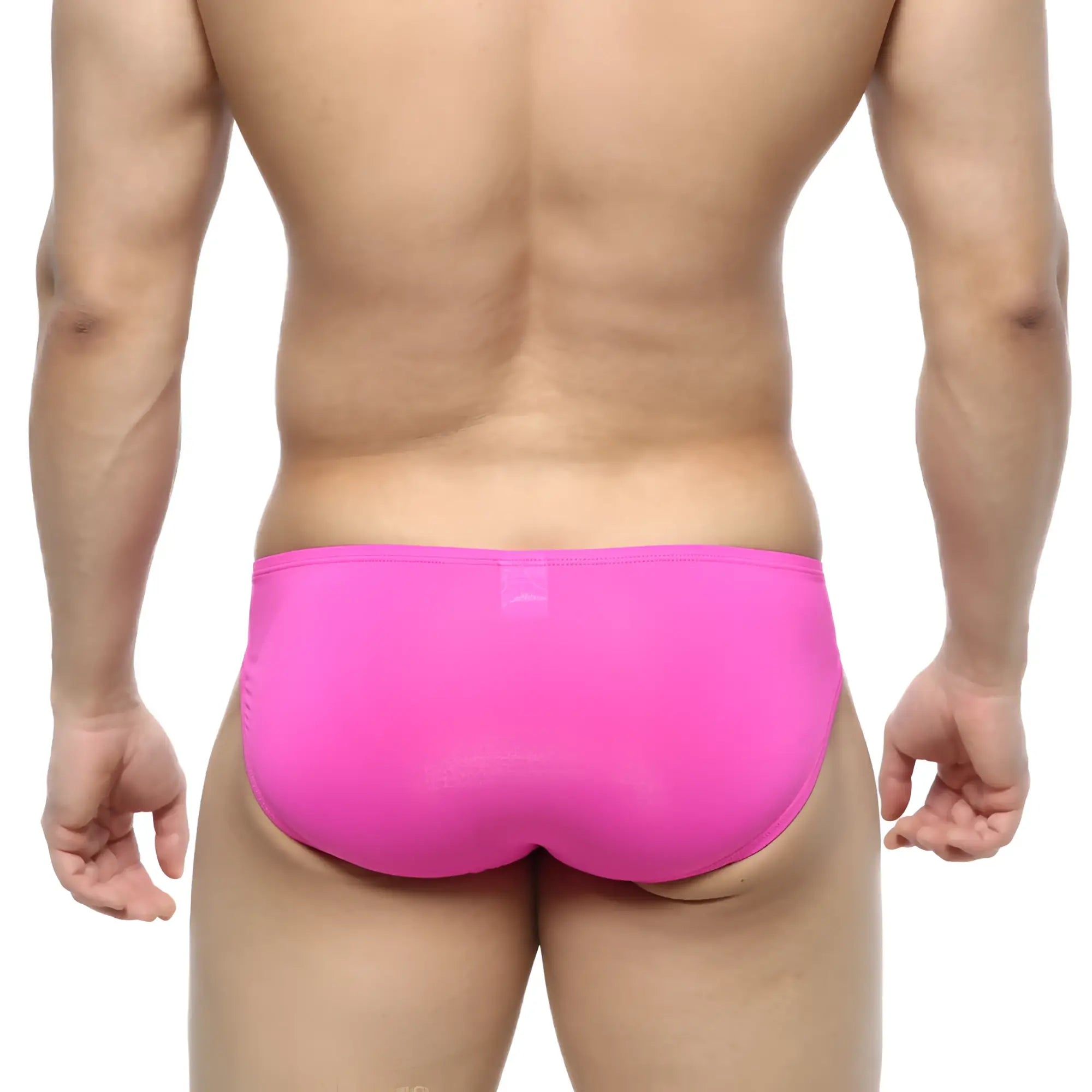 Bright pink form-fitting swim trunks made of smooth stretchy fabric from MetroMaleWear Cesar Bikini Magenta 6009-02
