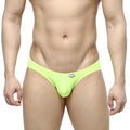 MetroMaleWear Cesar bikini neon green vibrant lime green thong made of smooth stretch fabric with white logo tag front