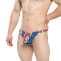 MetroMaleWear Character Thong 2302-07 neon leopard print briefs in rainbow gradient of blue pink and yellow
