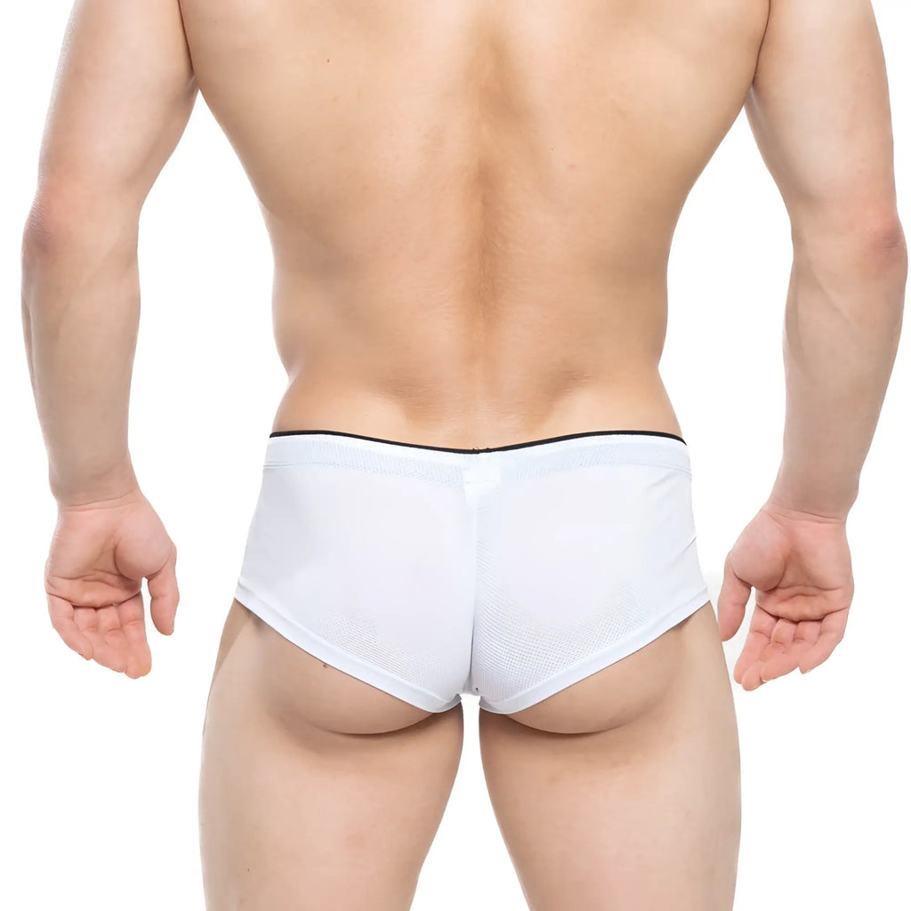 White mesh briefs with black elastic waistband from metromalewear cheek nacar 2028-78 highlighting breathable comfort