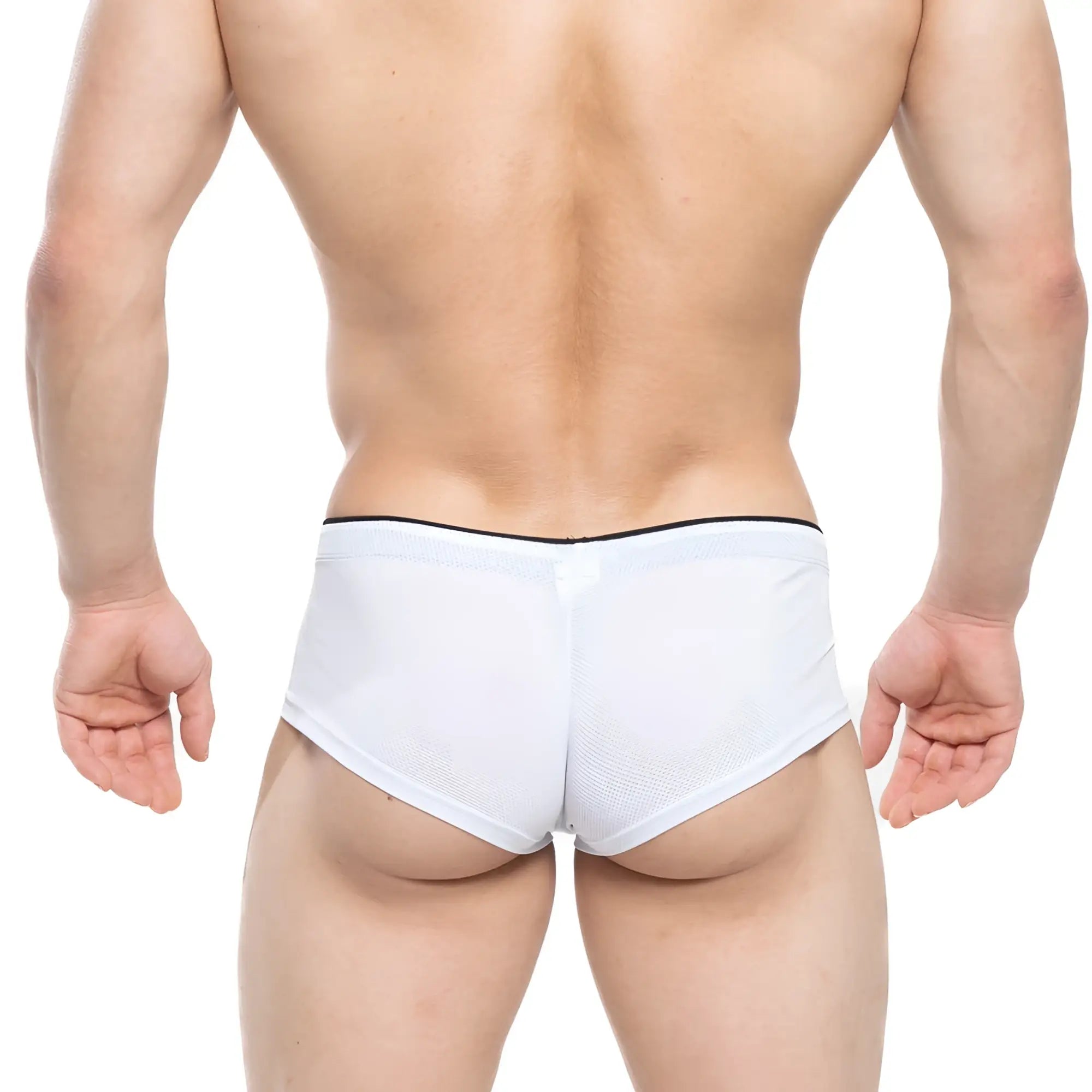 White mesh briefs with black elastic waistband from metromalewear cheek nacar 2028-78 highlighting breathable comfort